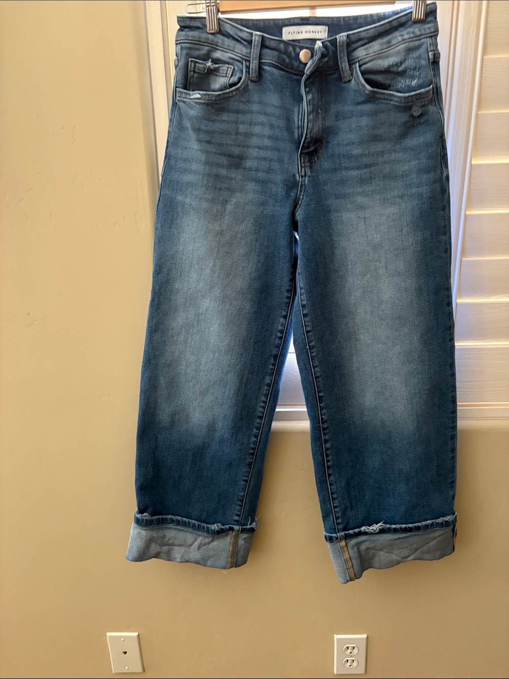 Flying Monkey Men’s Relaxed Washed Blue Jeans with Rolled Cuffs
